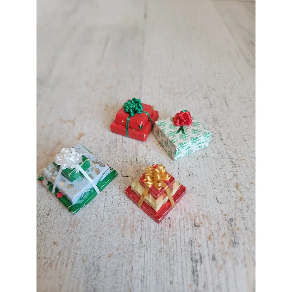 Mini Village stacked present gift dollhouse accessory bow Unique set